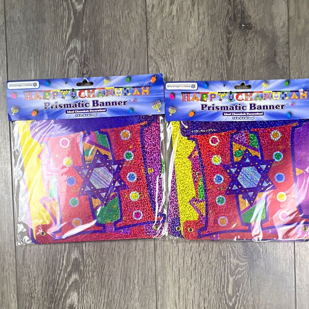 2 Shulsinger Judaica Happy Chanukah Party Banner 7.6 ft Multicolor Foil